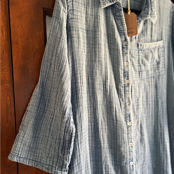 NATURAL LIFE Denim Blue Cotton Gauzy Shirtdress Tunic NWT Long Rollable Sleeves - Picture 8 of 12